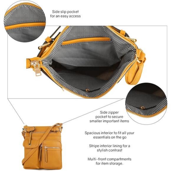 Lightweight Medium Crossbody Bag Shoulder Bag with Multi Pocket - Picture 3 of 7